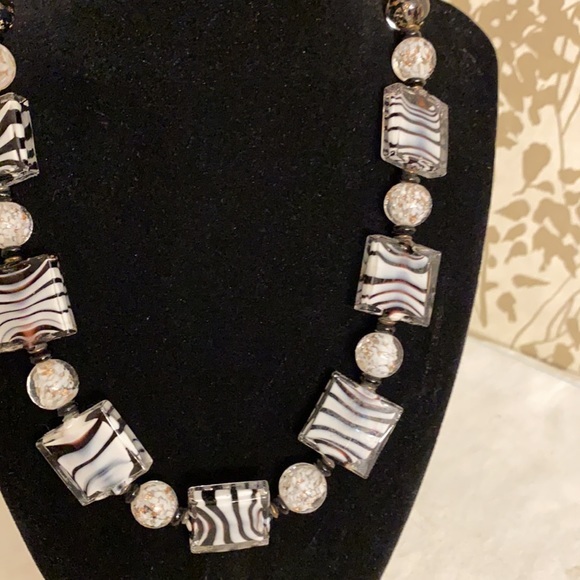 Jewelry - A WOW necklace In lucite in black & white Squares and beads with colored beads